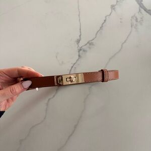 NWOT Elegant Brown Leather Belt with Gold Buckle